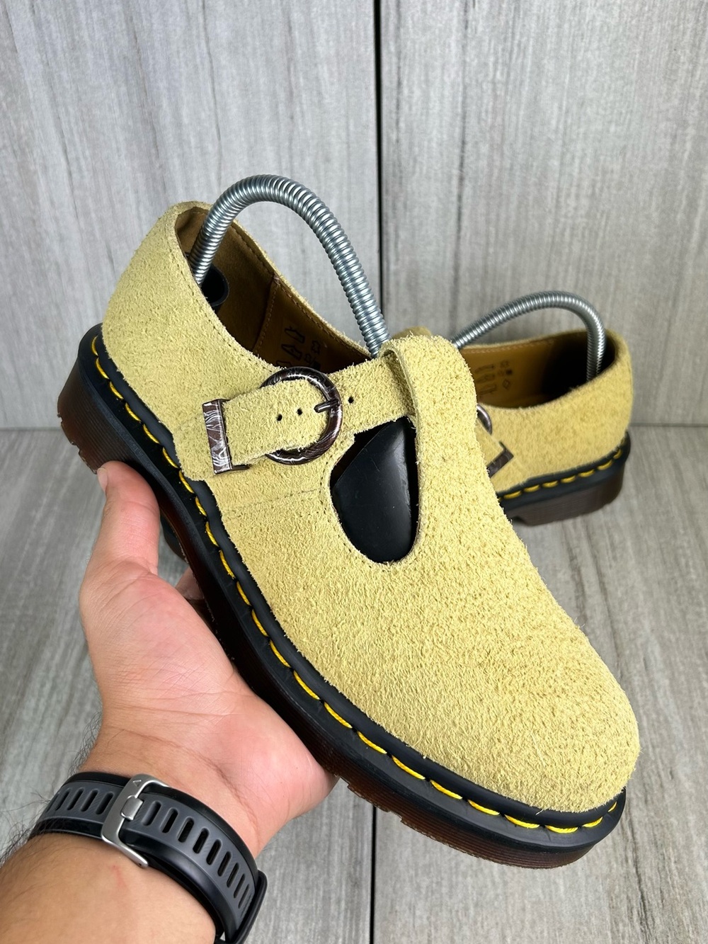NEW Dr. Martens Docs Yellow Suede T-Bar Buckle Mary Jane Clog Shoe Womens Size 7